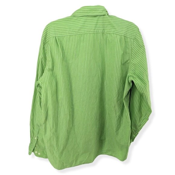 J Crew Tailored Fit Button Shirt Men's Large Green White Stripe Long Sleeve - Picture 2 of 8